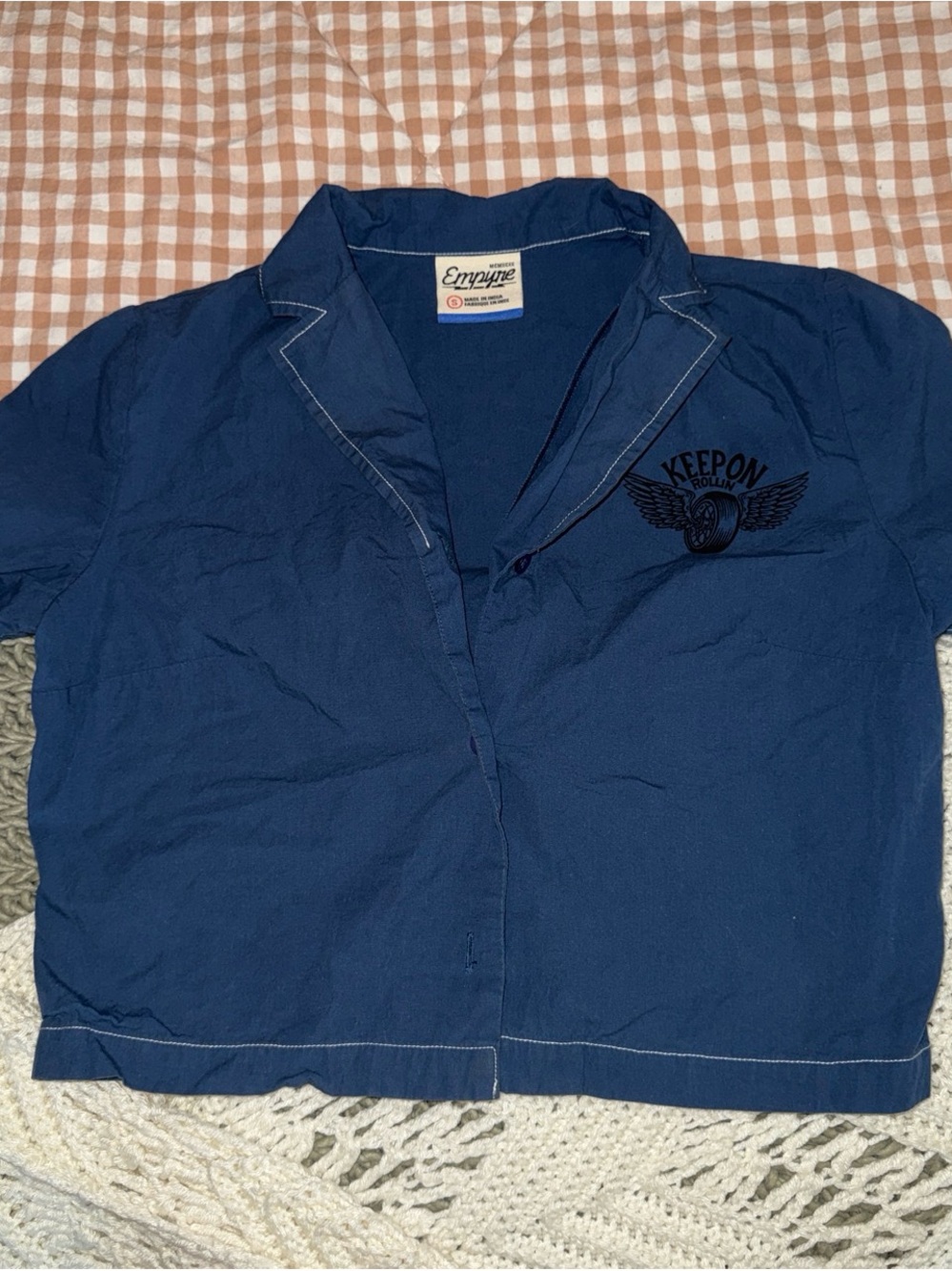 Empyre Navy Blue Cropped Button-Up Top